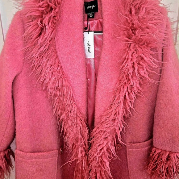 Pink Penny Lane Coat from Nasty Gal! Faux Shearling Fur Trim Wool. NWT 0 Petite - Picture 10 of 12